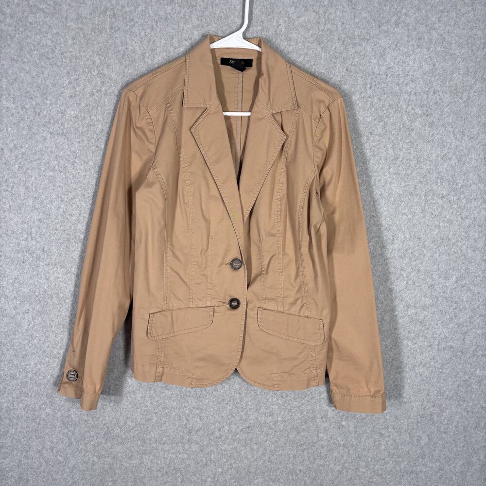 Y2K Style Co Blazer Small Tan Cotton Stretch Thin Neutral Academia Quiet Career